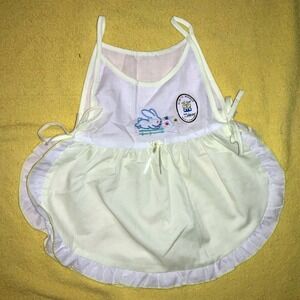 Baby World Girls White Yellow Bunny Embroidered Bib Dress Toddler Size L